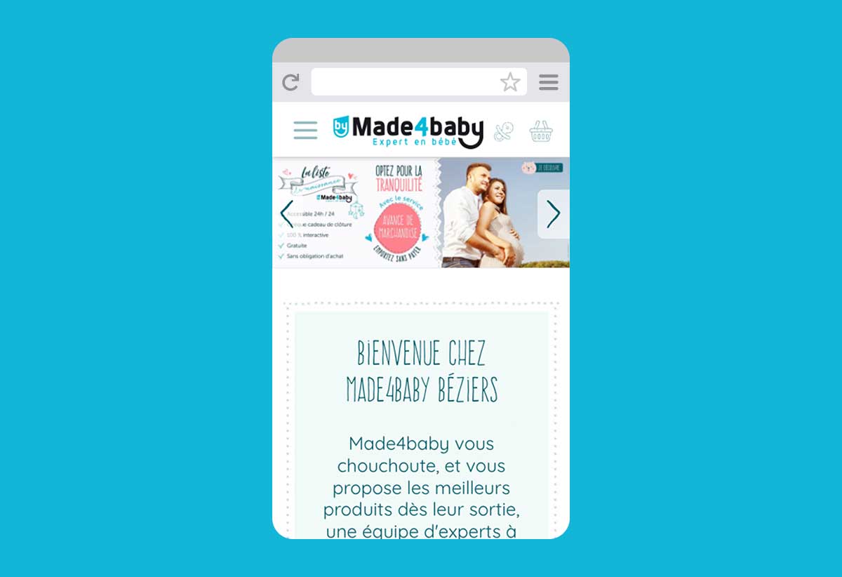 Vue d'une liste de naissance sur le site internet affichée sur un smartphone