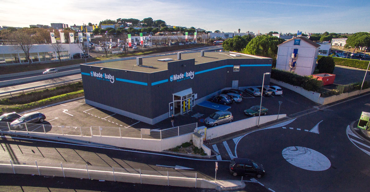 Vue aérienne du magasin Made4Baby Béziers